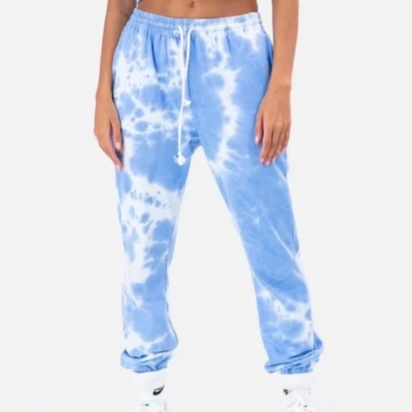 Adika Sky Blue Tie Dye Comfy Cotton Sweatpants, S - Picture 1 of 9